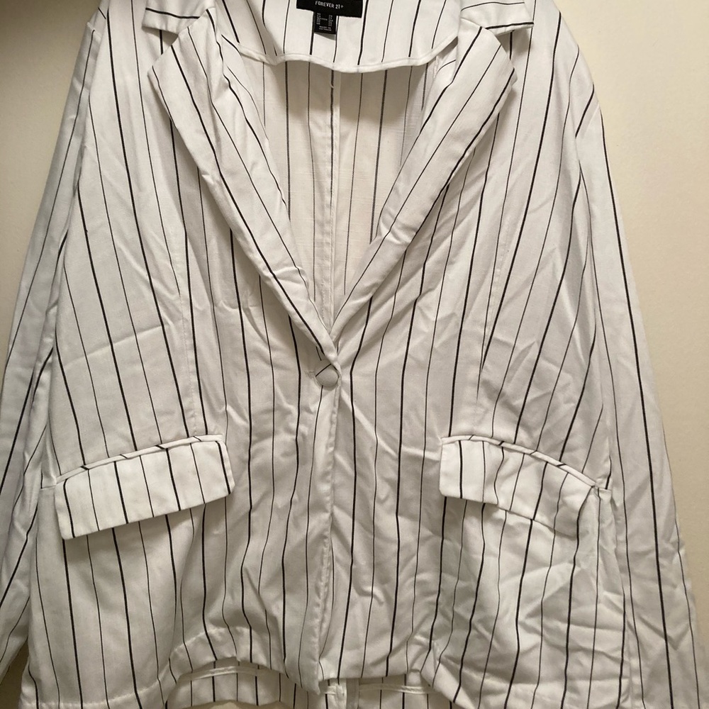 Forever 21+ white pinstripe blazer